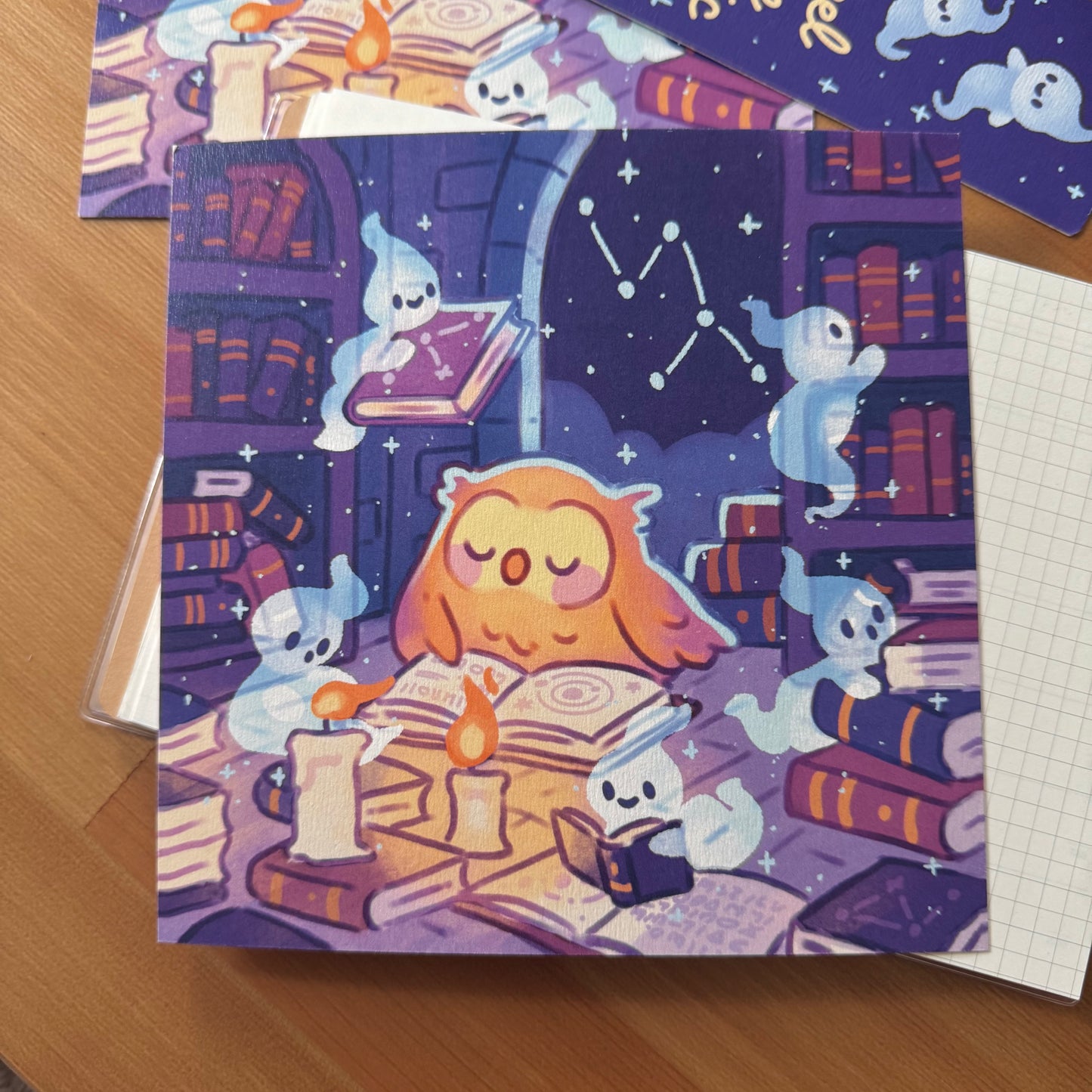 Hibou endormi à la bibliothèque ~ Print carré