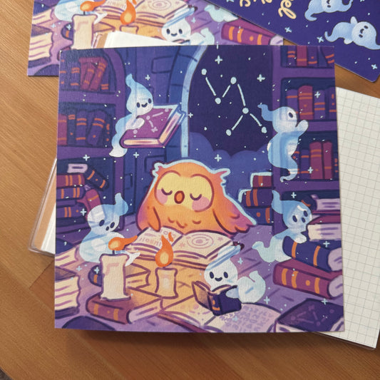 Hibou endormi à la bibliothèque ~ Print carré