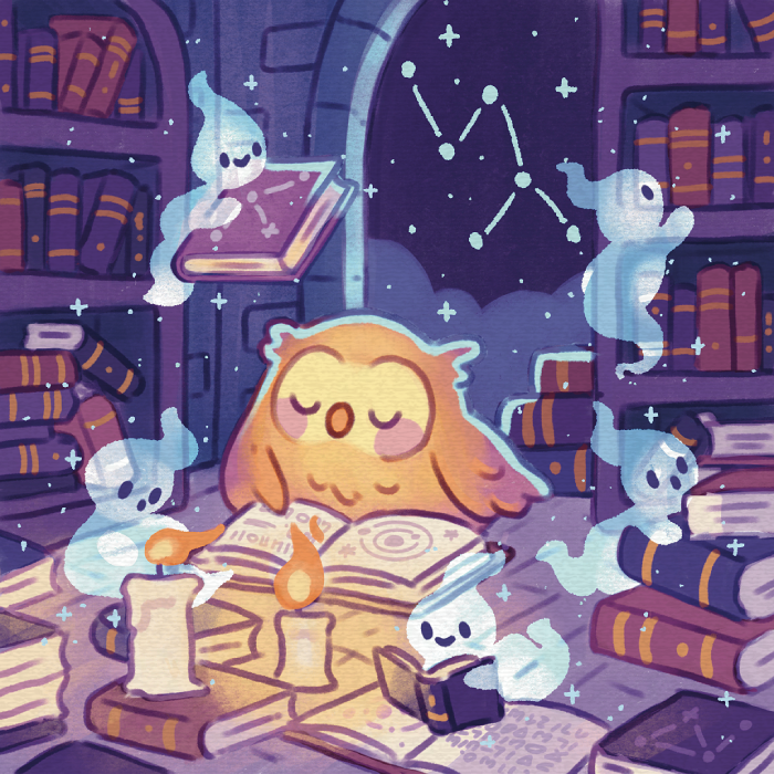 Hibou endormi à la bibliothèque ~ Print carré